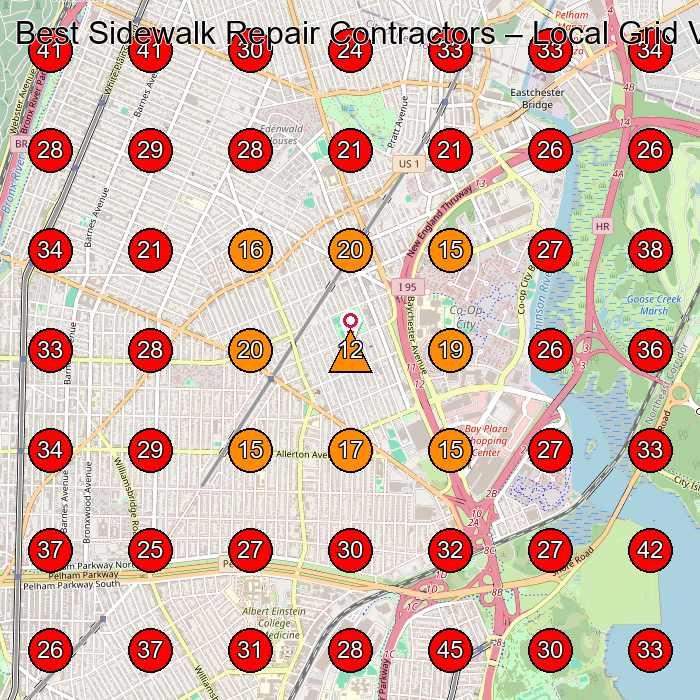 Best Sidewalk Repair Contractors GeoGrid visibility map for General Contractor in Bronx
